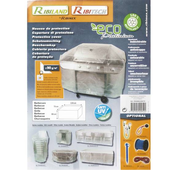 Ribimex - Housse rectangulaire pour barbecue 130x70xH80 cm - Image 2