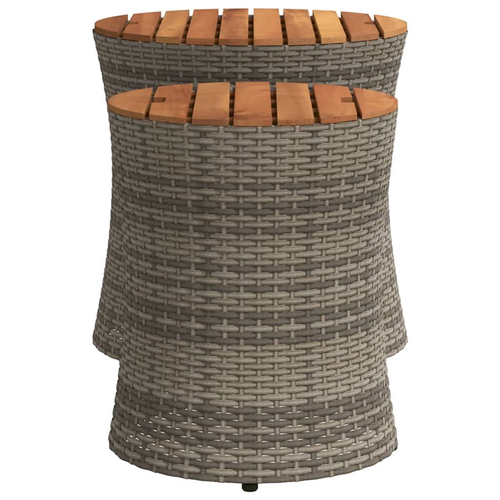 Lot de 2 Tables d'Appoint Rondes Gigognes d'Extérieur, Polyrotin Gris et Bois d'Acacia – ComfortXL Outdoor Living - Image 5