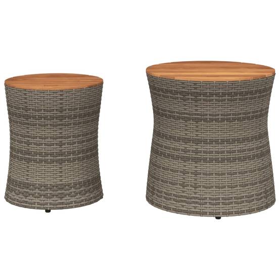 Lot de 2 Tables d'Appoint Rondes Gigognes d'Extérieur, Polyrotin Gris et Bois d'Acacia – ComfortXL Outdoor Living - Image 4