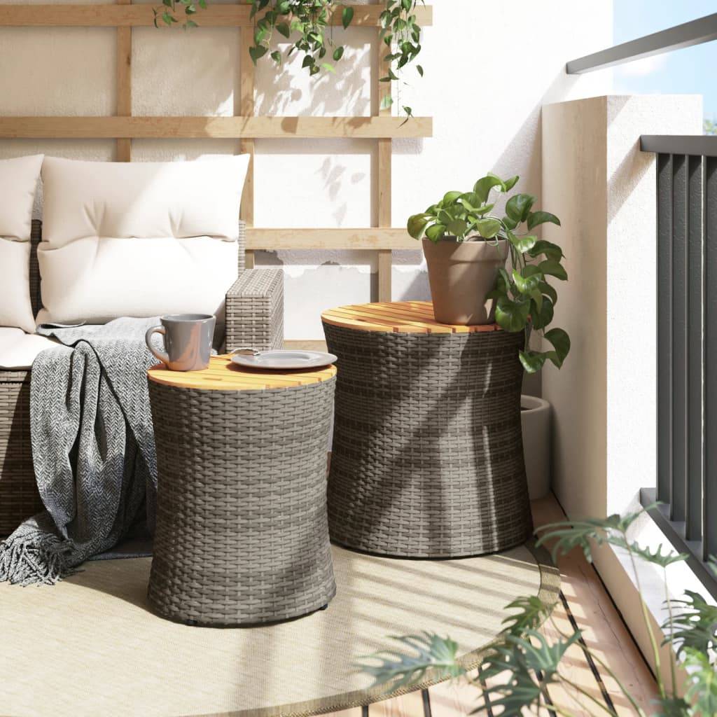 Lot de 2 Tables d'Appoint Rondes Gigognes d'Extérieur, Polyrotin Gris et Bois d'Acacia – ComfortXL Outdoor Living - Image 3