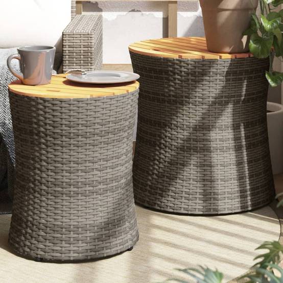 Lot de 2 Tables d'Appoint Rondes Gigognes d'Extérieur, Polyrotin Gris et Bois d'Acacia – ComfortXL Outdoor Living - Image 1