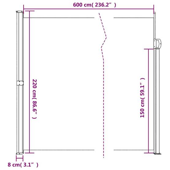 Auvent latéral polyester noir 600 x 10 x 220 cm - PANGIVO - Image 10