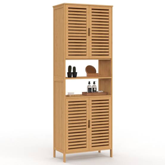 IDMARKET - Meuble armoire colonne salle de bain bambou BEA 4 portes et 2 niches - Image 2