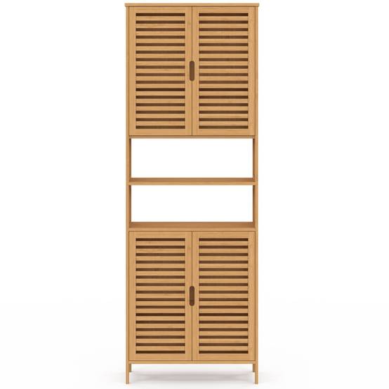 IDMARKET - Meuble armoire colonne salle de bain bambou BEA 4 portes et 2 niches - Image 3
