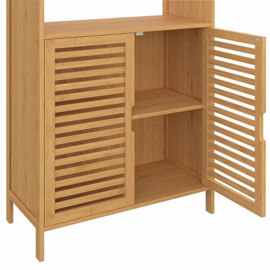 IDMARKET - Meuble armoire colonne salle de bain bambou BEA 4 portes et 2 niches - Image 6