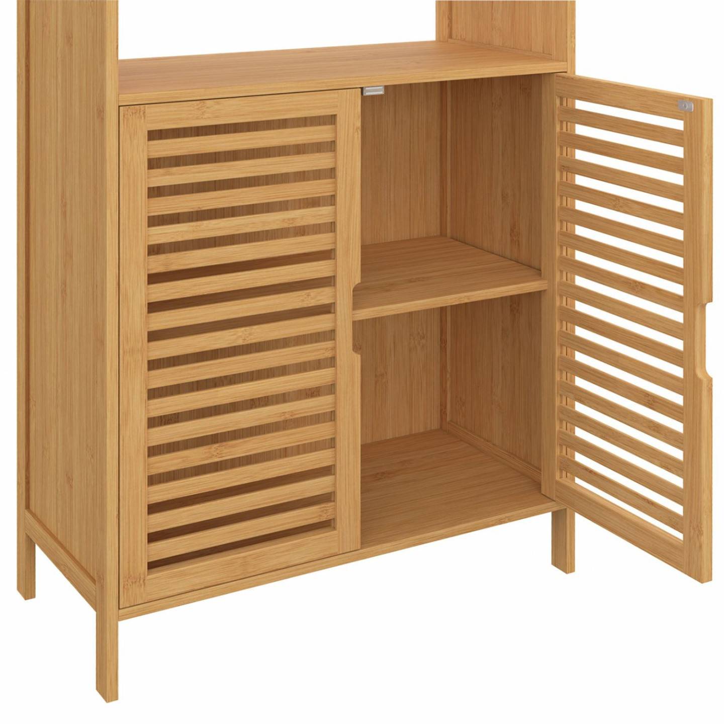 IDMARKET - Meuble armoire colonne salle de bain bambou BEA 4 portes et 2 niches - Image 6