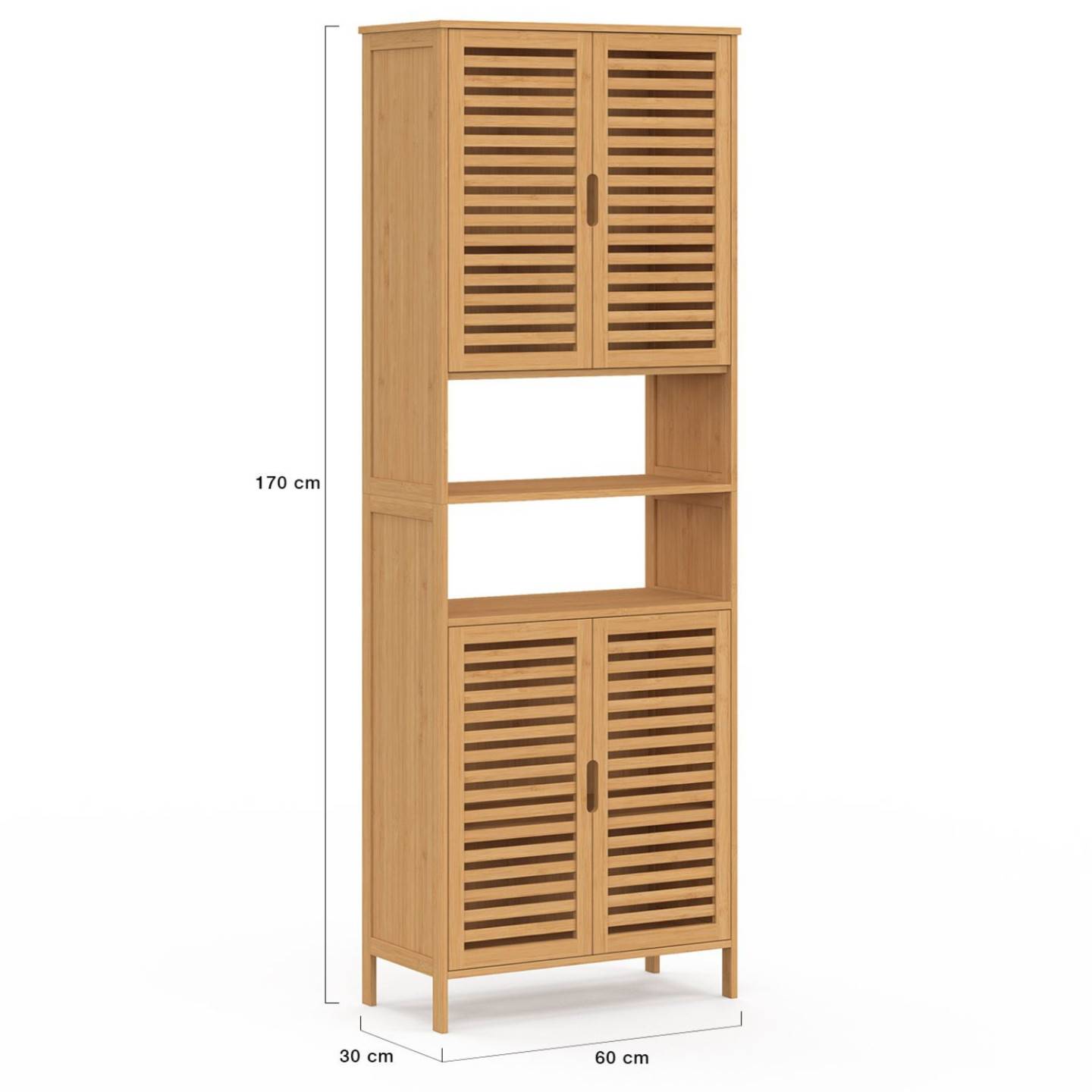 IDMARKET - Meuble armoire colonne salle de bain bambou BEA 4 portes et 2 niches - Image 5