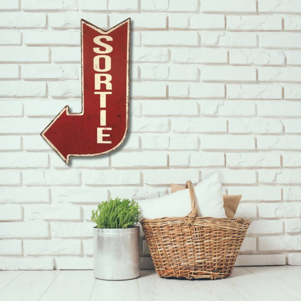 ~ Plaque murale décorative vintage en métal rouge porte sortie 40x25cm Chemin de campagne - Image 2