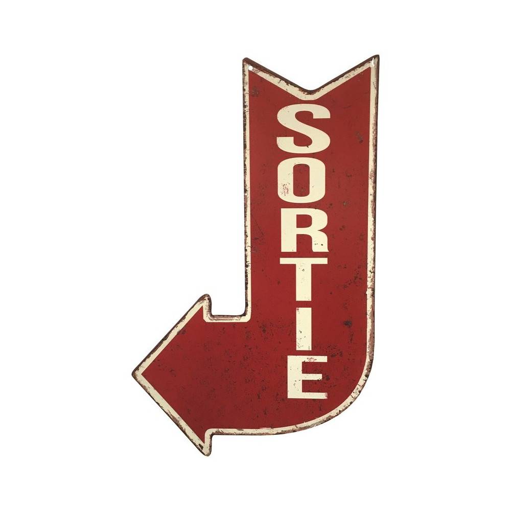 ~ Plaque murale décorative vintage en métal rouge porte sortie 40x25cm Chemin de campagne - Image 1