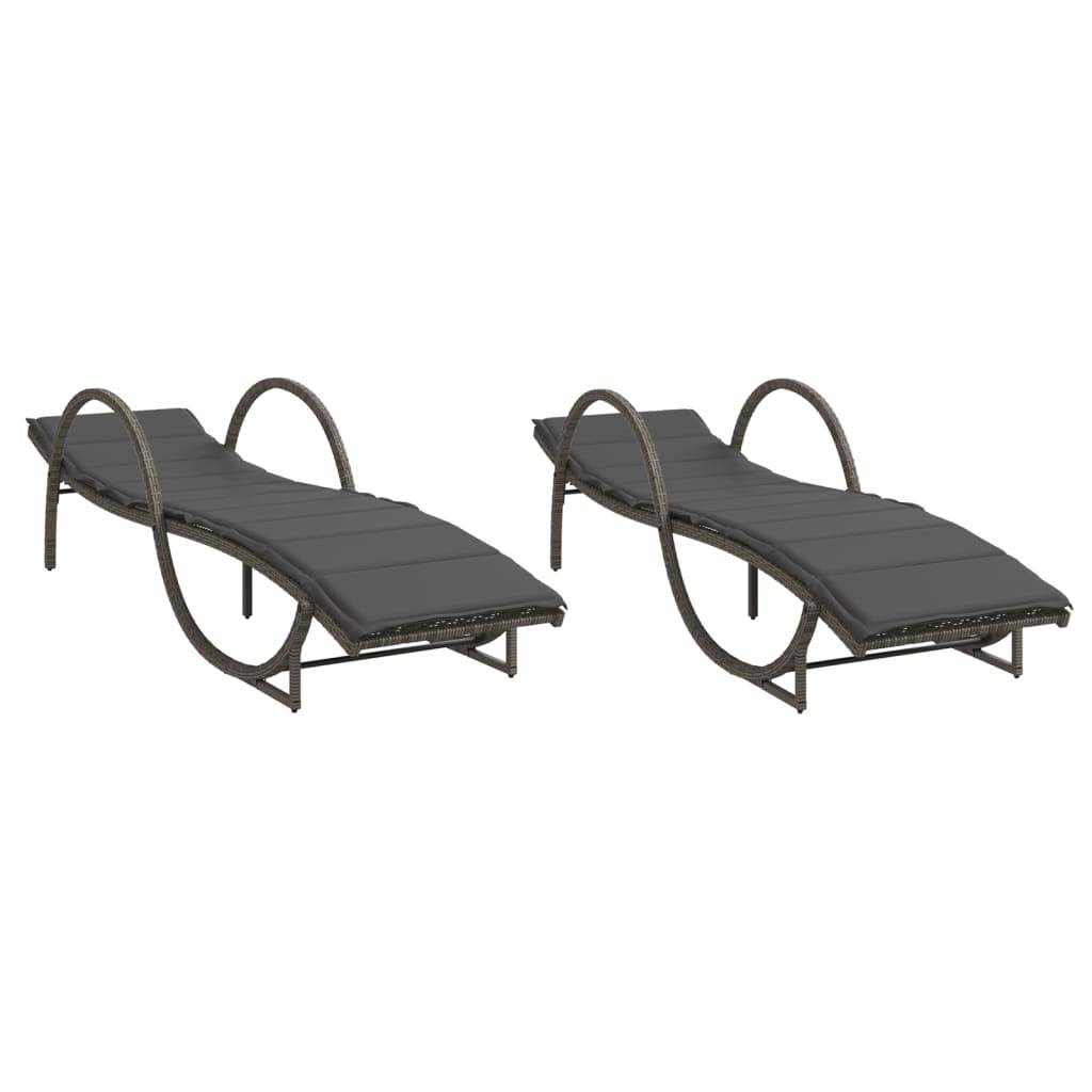 Ensemble Lits Soleil Résine Grise Accoudoirs Coussins Gris Foncé Piscine – ComfortXL Outdoor Living - Image 2
