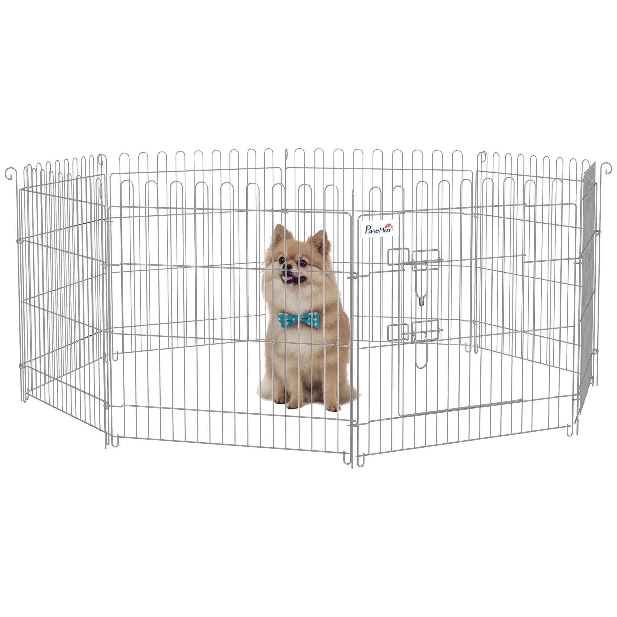 Clôture pliante pour chien en 8 parties, 63 x 60 cm, avec 1 portillon et cadre en acier, couleur argent, idéale pour jardin et terrasse. - Image 1