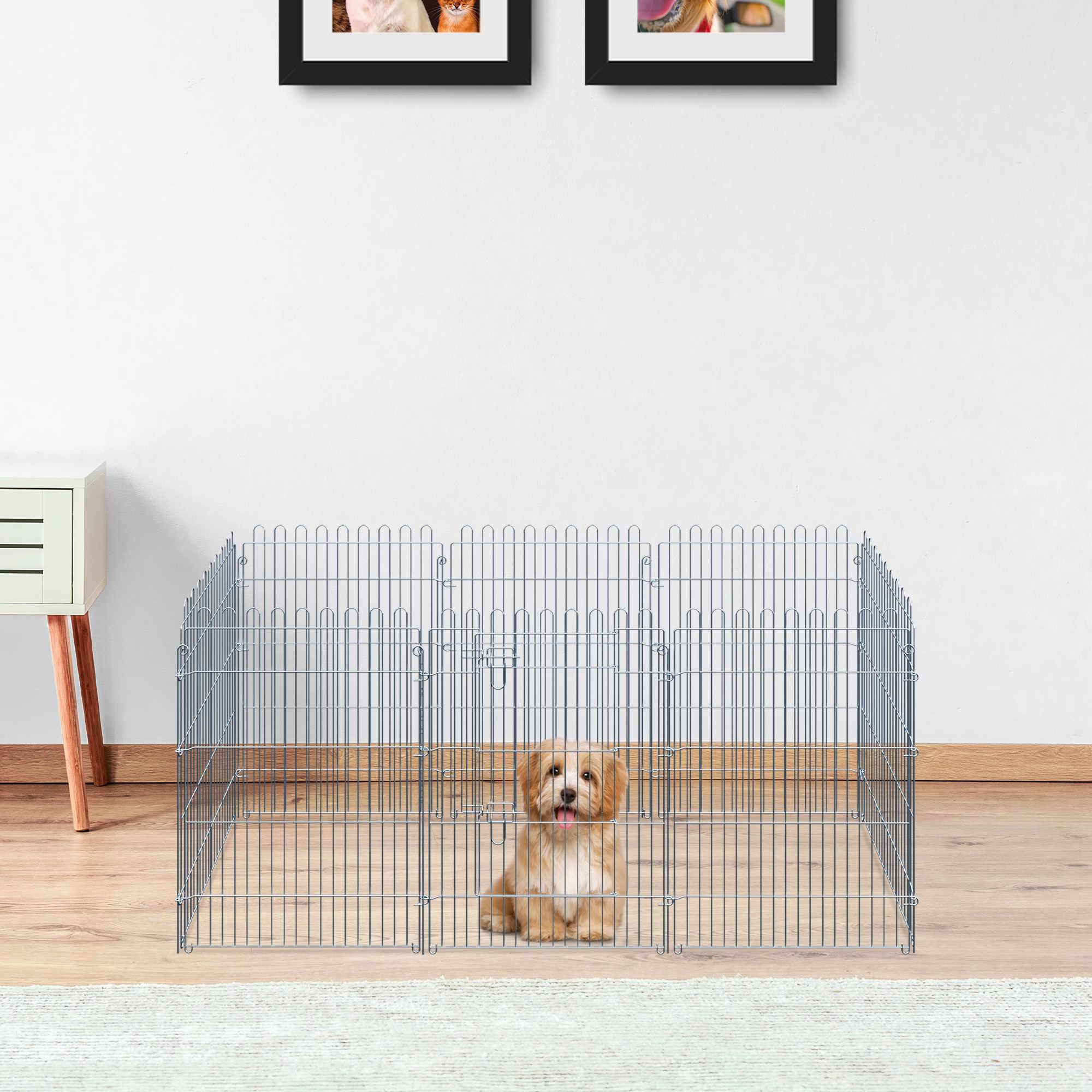 Clôture pliante pour chien en 8 parties, 63 x 60 cm, avec 1 portillon et cadre en acier, couleur argent, idéale pour jardin et terrasse. - Image 4