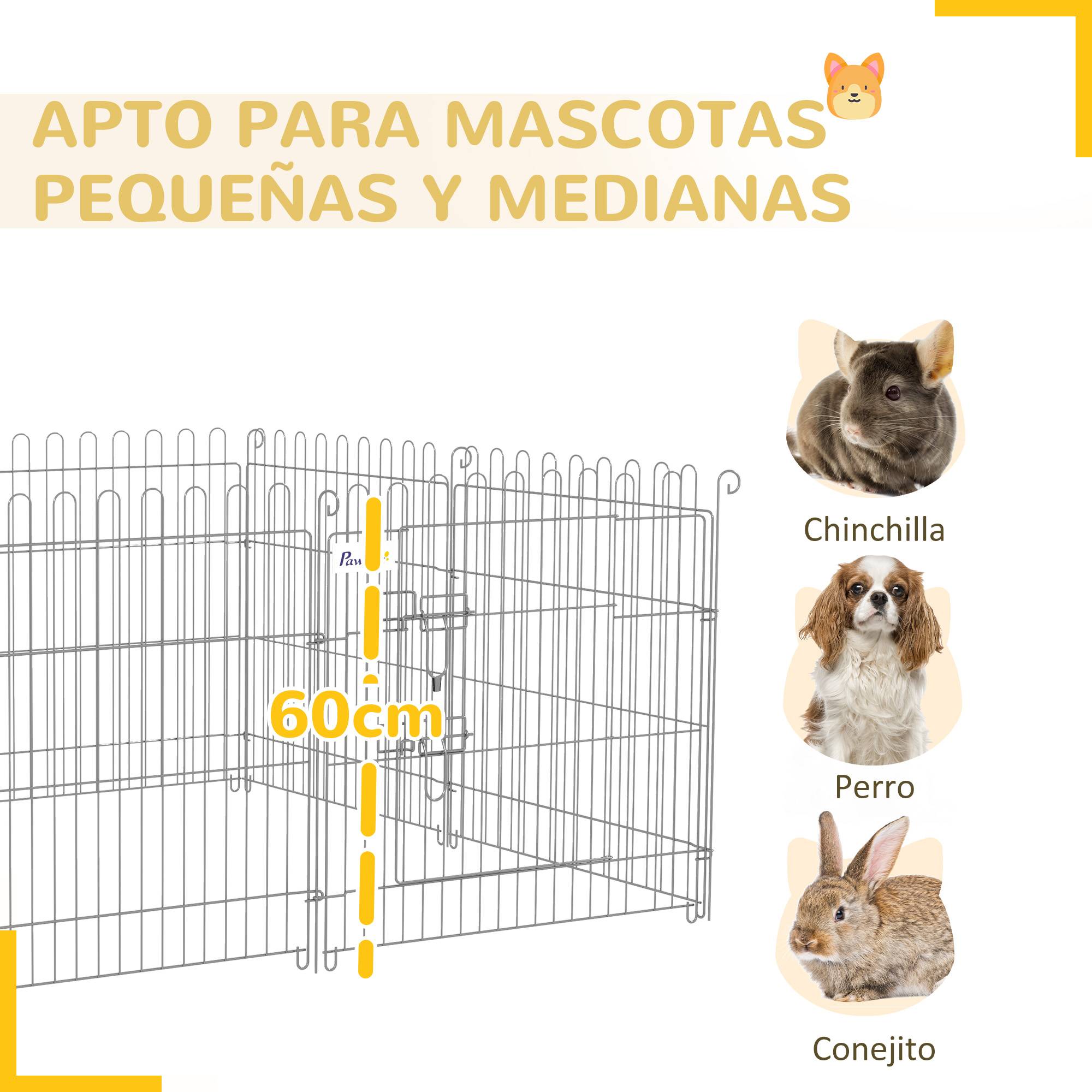 Clôture pliante pour chien en 8 parties, 63 x 60 cm, avec 1 portillon et cadre en acier, couleur argent, idéale pour jardin et terrasse. - Image 8