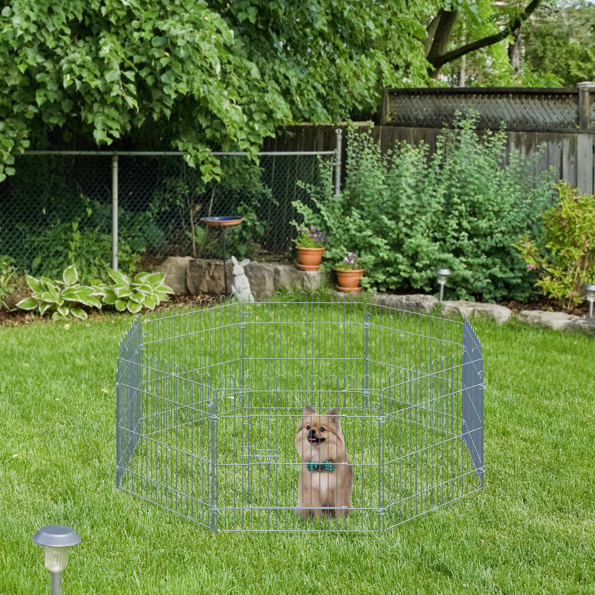Clôture pliante pour chien en 8 parties, 63 x 60 cm, avec 1 portillon et cadre en acier, couleur argent, idéale pour jardin et terrasse. - Image 3