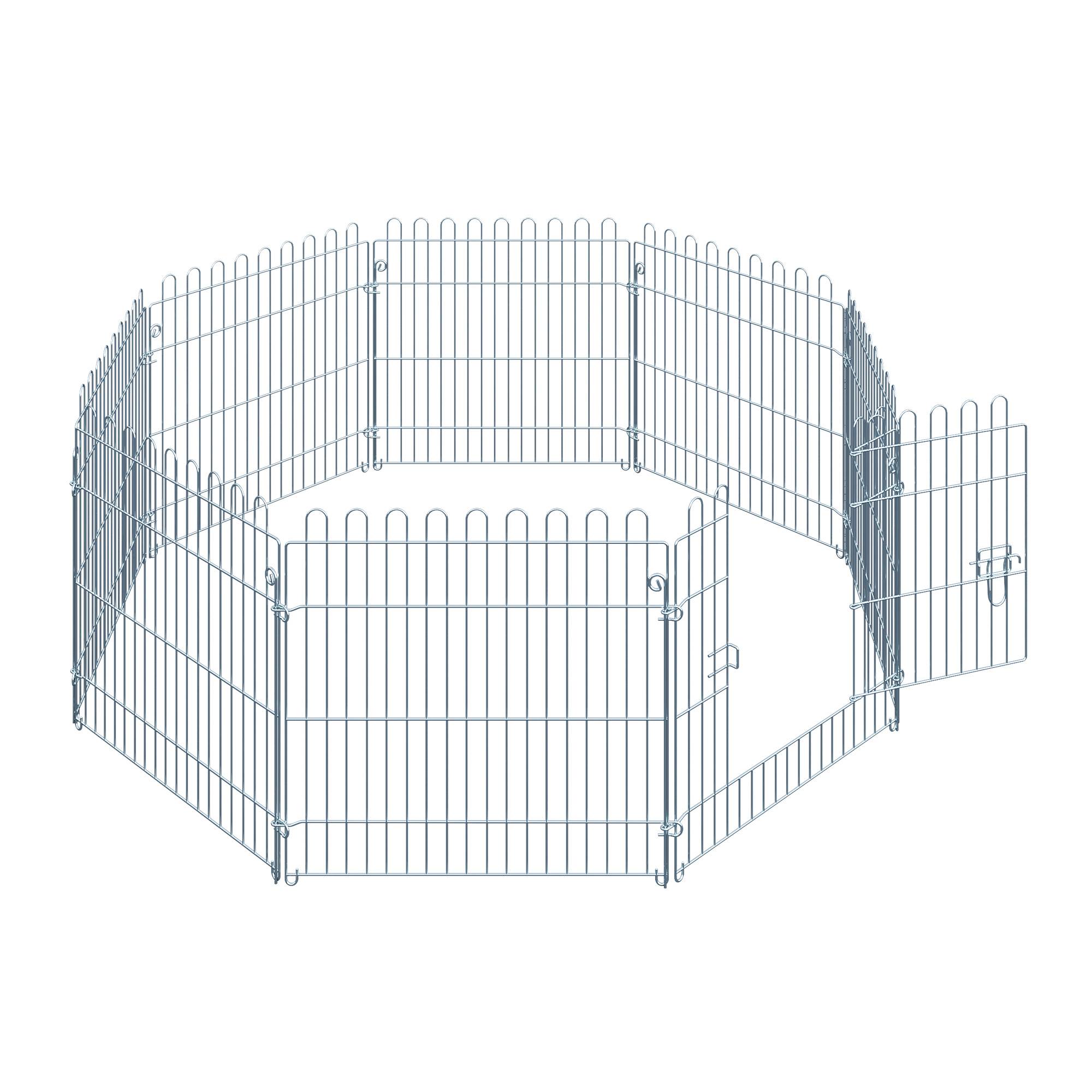 Clôture pliante pour chien en 8 parties, 63 x 60 cm, avec 1 portillon et cadre en acier, couleur argent, idéale pour jardin et terrasse. - Image 10