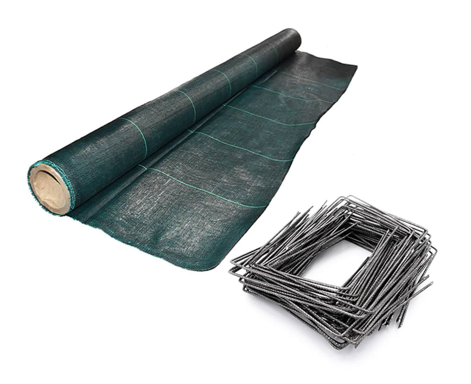 Maille Store - Kit : Toile de paillage 90g/m² verte + agrafes 1,25m x 100m Vert 90g/m² - Imagen 1
