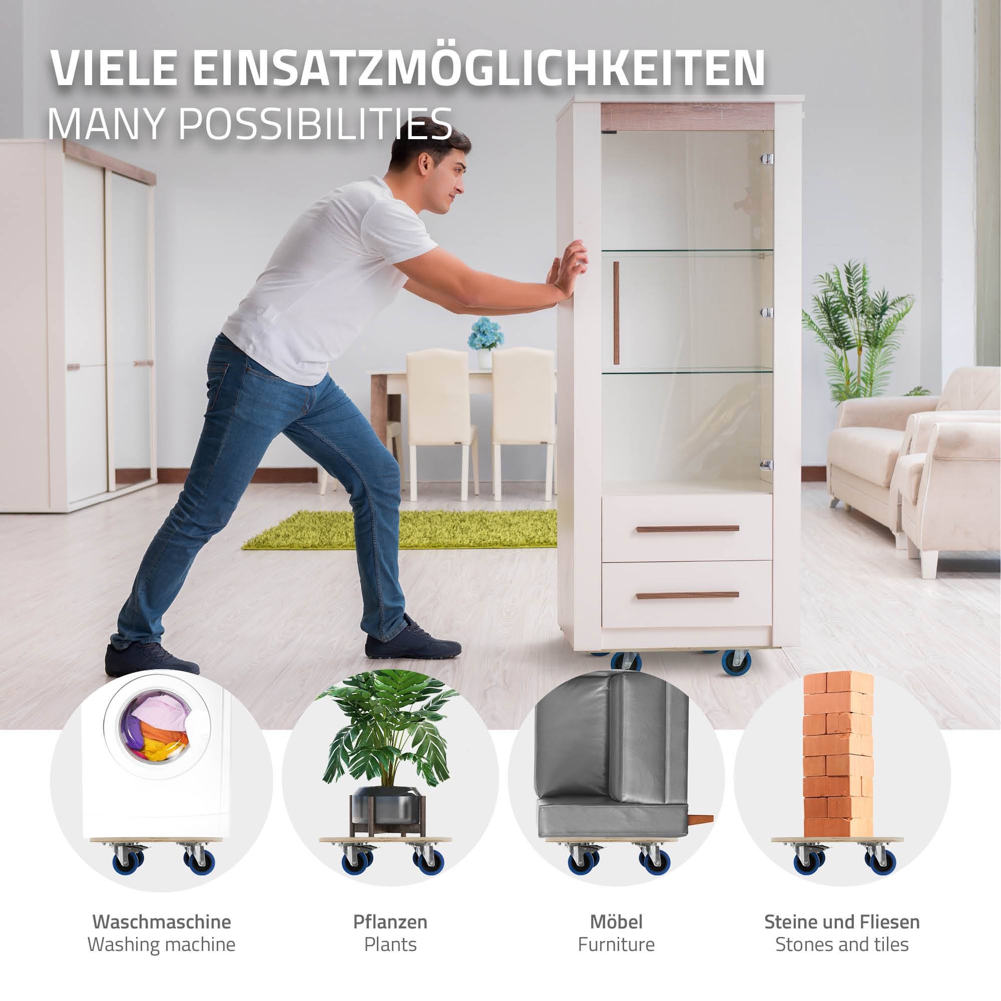 Ecd-Germany - Chariot de transport 35x50 cm capacité 800 kg plateau roulant contreplaqué surface antidérapante roulettes en PP idéal pour meubles et déménagement - Imagen 4