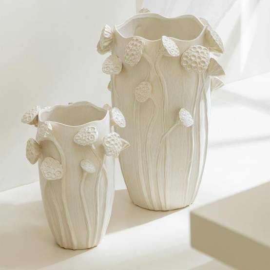Vase Déco Lotus en Argile "Botanica" 35cm Beige - Image 3
