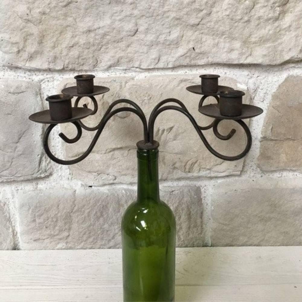 Bougeoir bouteille 4 supports en métal marron 25 x 20 x 9 cm Chemin de campagne - Imagen 4