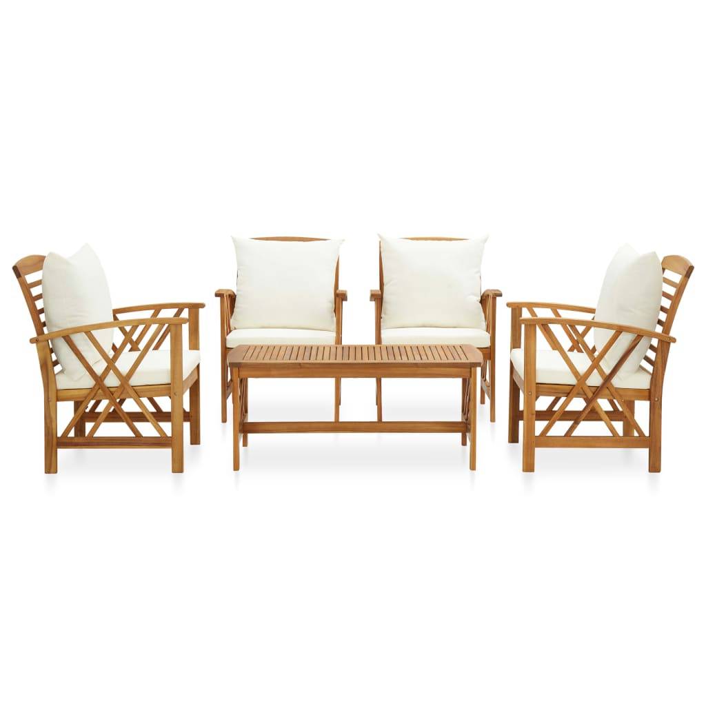 Helloshop26 - Salon de jardin meuble d'extérieur ensemble de mobilier 5 pièces avec coussins bois d'acacia solide - Imagen 2