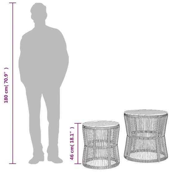 PANGIVO - Tables d'appoint de jardin bois noir poly rotin 50x50 cm, 38x46 cm - PANGIVO - Image 10