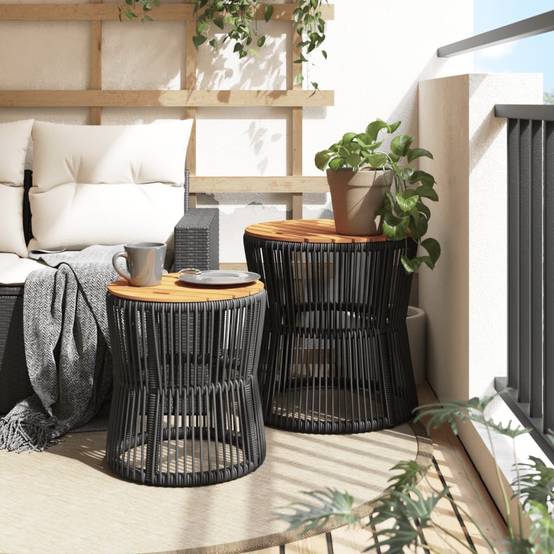 PANGIVO - Tables d'appoint de jardin bois noir poly rotin 50x50 cm, 38x46 cm - PANGIVO - Image 3