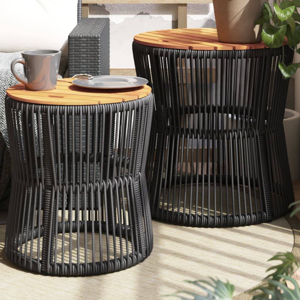 PANGIVO - Tables d'appoint de jardin bois noir poly rotin 50x50 cm, 38x46 cm - PANGIVO - Image 1