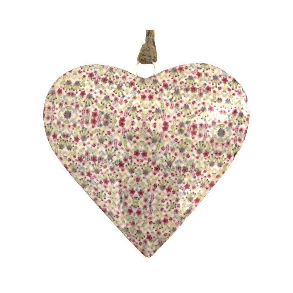 Objet décoratif original jardin coeur en métal blanc et rose Ø.16 cm Chemin de campagne