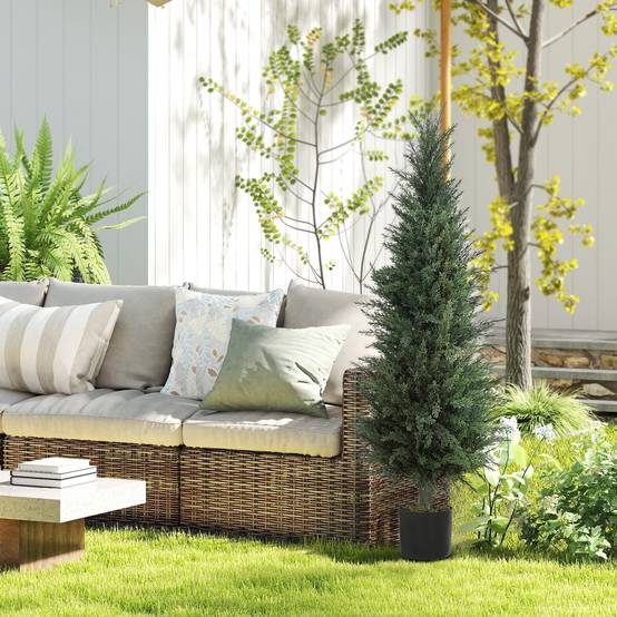 Cyprès Artificiel PE Intérieur Extérieur Anti UV Pot Lesté Décoratif Vert 120cm - ComfortXL Outdoor Living - Image 9