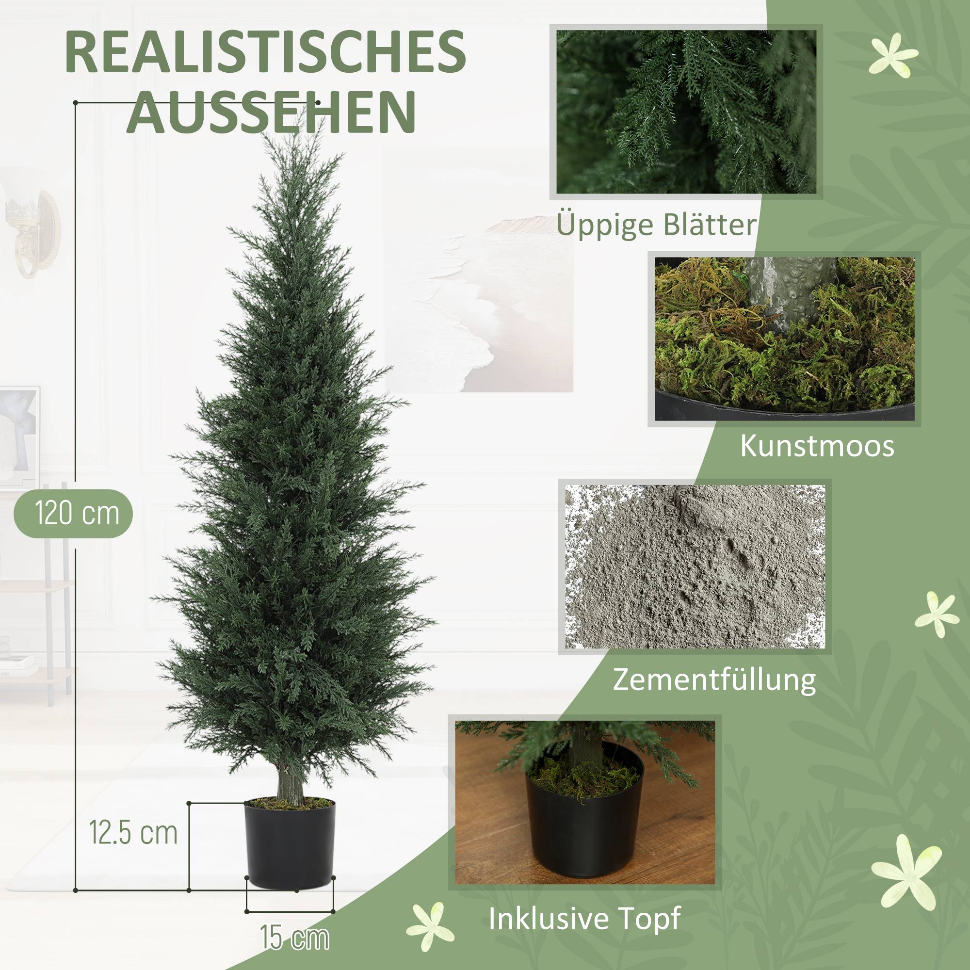 Cyprès Artificiel PE Intérieur Extérieur Anti UV Pot Lesté Décoratif Vert 120cm - ComfortXL Outdoor Living - Image 6