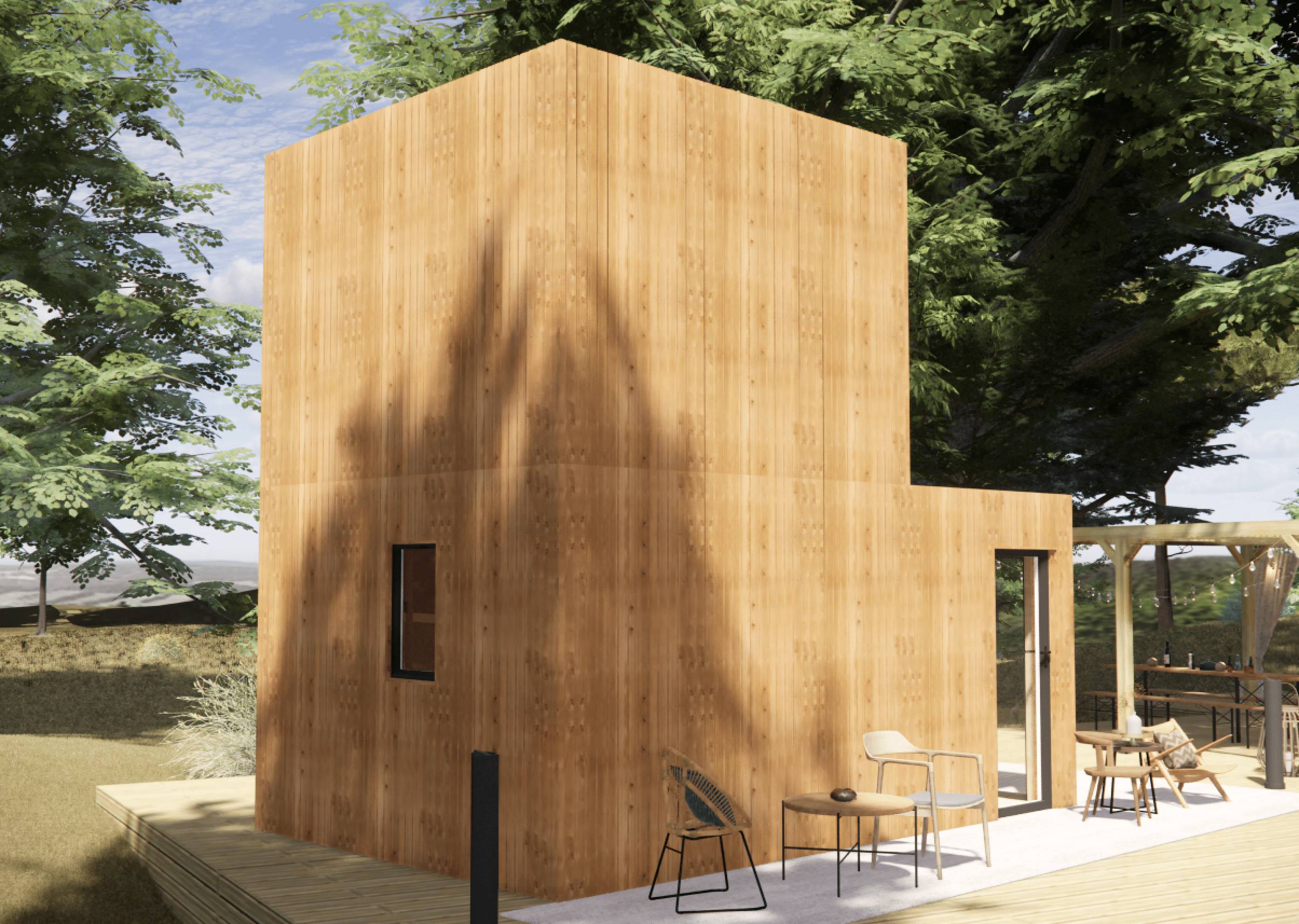 Studio de jardin bien isolé en bois 5,5 x 3,5 x 2,7 m / isolation RE2020 avec mezzanine et terrasse - Image 1