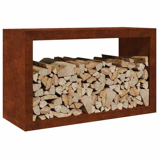 Étagère à Bûches Acier Corten Basse Rangement Extérieur 100x40x60cm - ComfortXL Outdoor Living - Image 3