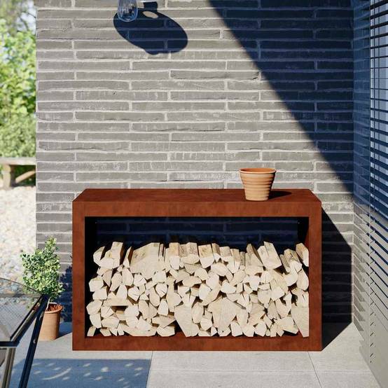 Étagère à Bûches Acier Corten Basse Rangement Extérieur 100x40x60cm - ComfortXL Outdoor Living - Image 1
