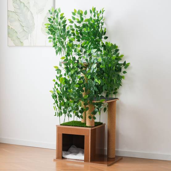 Arbre à Chat Sapin 158 cm avec 3 Plateformes et Grotte, Feuilles Amovibles, Matériaux Respectueux des Animaux, Idéal pour Grimper et Se Cacher - Image 2