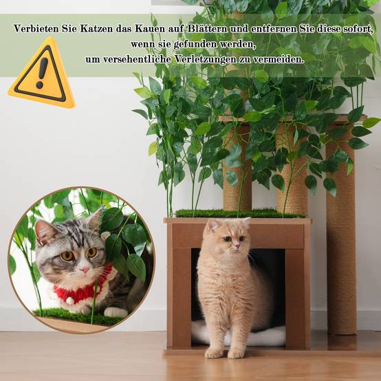 Arbre à Chat Sapin 158 cm avec 3 Plateformes et Grotte, Feuilles Amovibles, Matériaux Respectueux des Animaux, Idéal pour Grimper et Se Cacher - Image 8