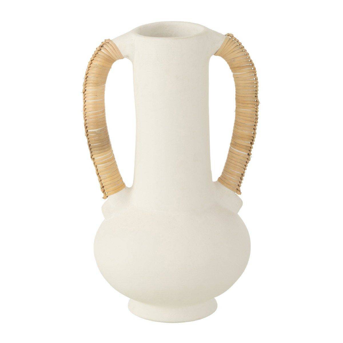 Grand Vase Décoratif En Ciment Lauwra 60cm – Blanc, Forme Ronde