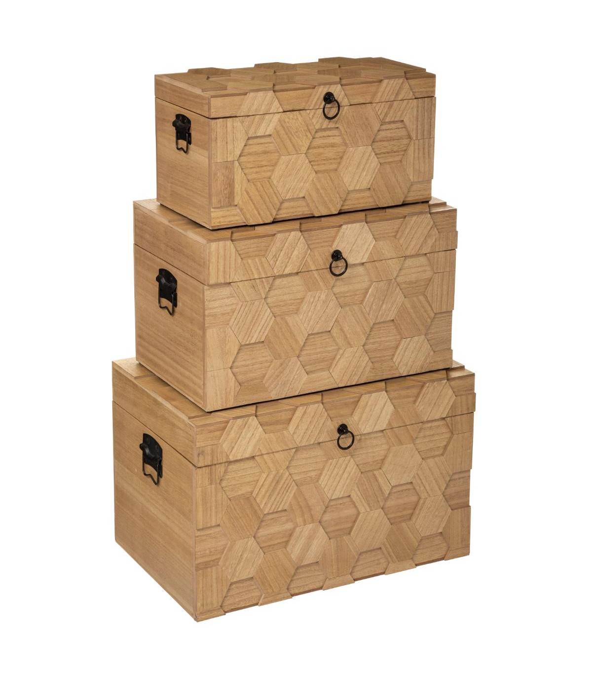 Atmosphera - Set de 3 Malles de rangement en Bois déco Studio - Imagen 1