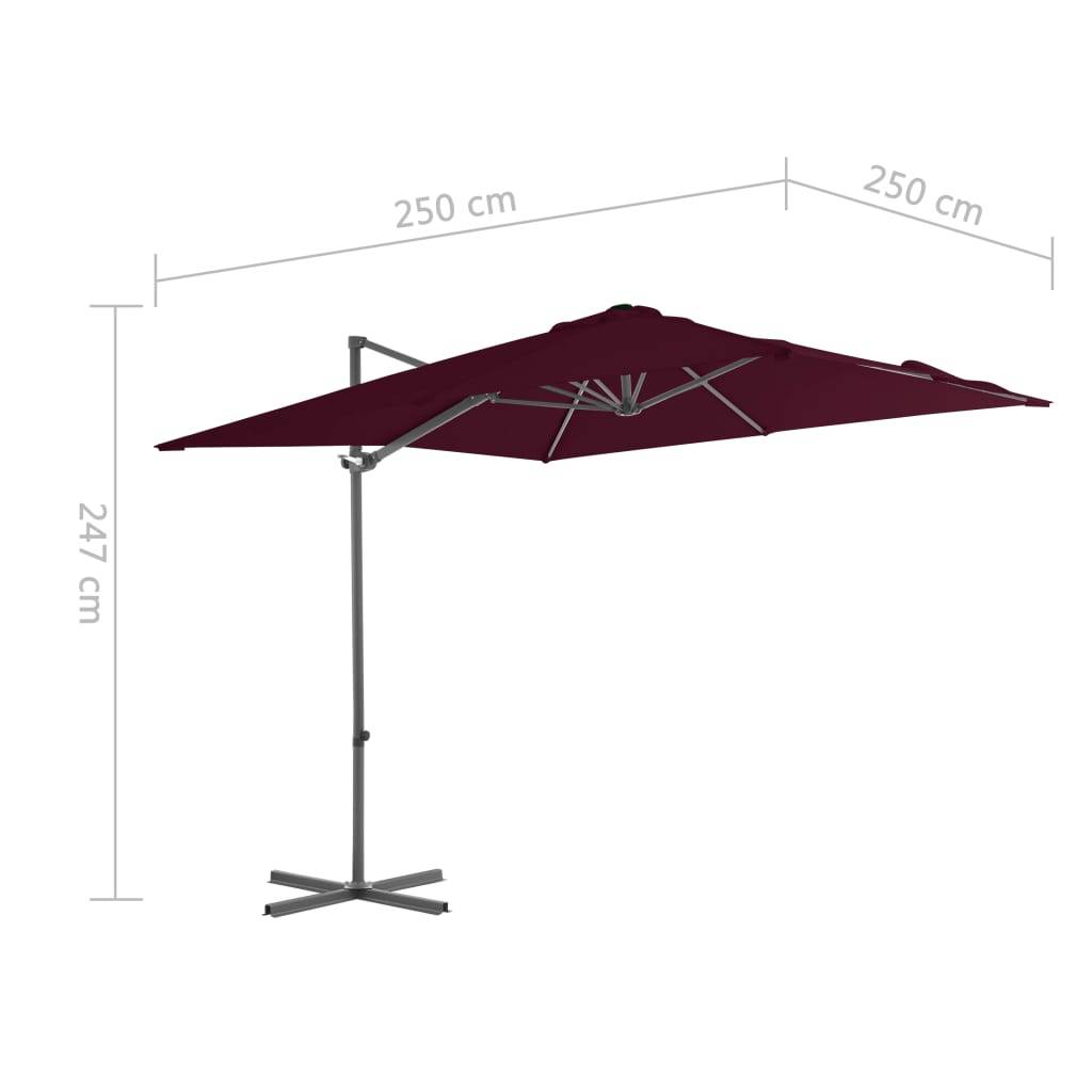 Helloshop26 - Parasol déporté avec mât en acier 250 x 250 cm rouge bordeaux - Imagen 8