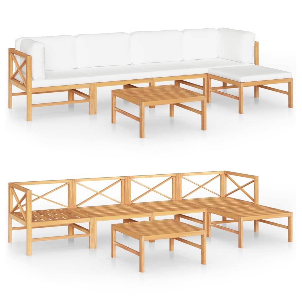 Helloshop26 - Salon de jardin meuble d'extérieur ensemble de mobilier 6 pièces avec coussins crème bois de teck solide - Imagen 1