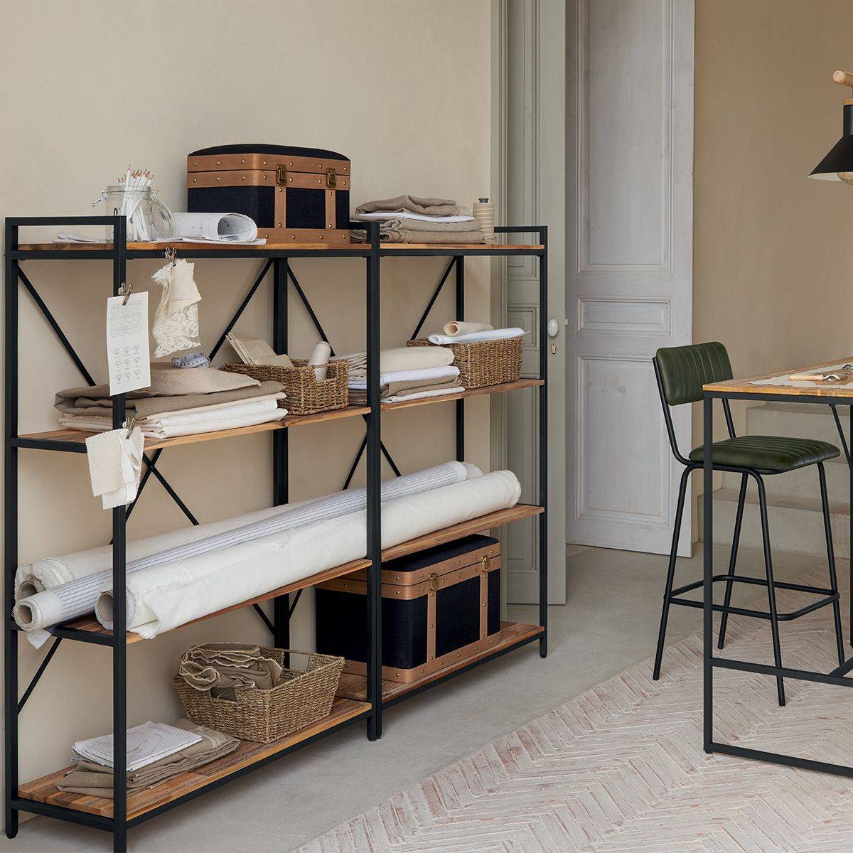 Set de 3 Malles de rangement déco en Bois et Lin noir - Imagen 6