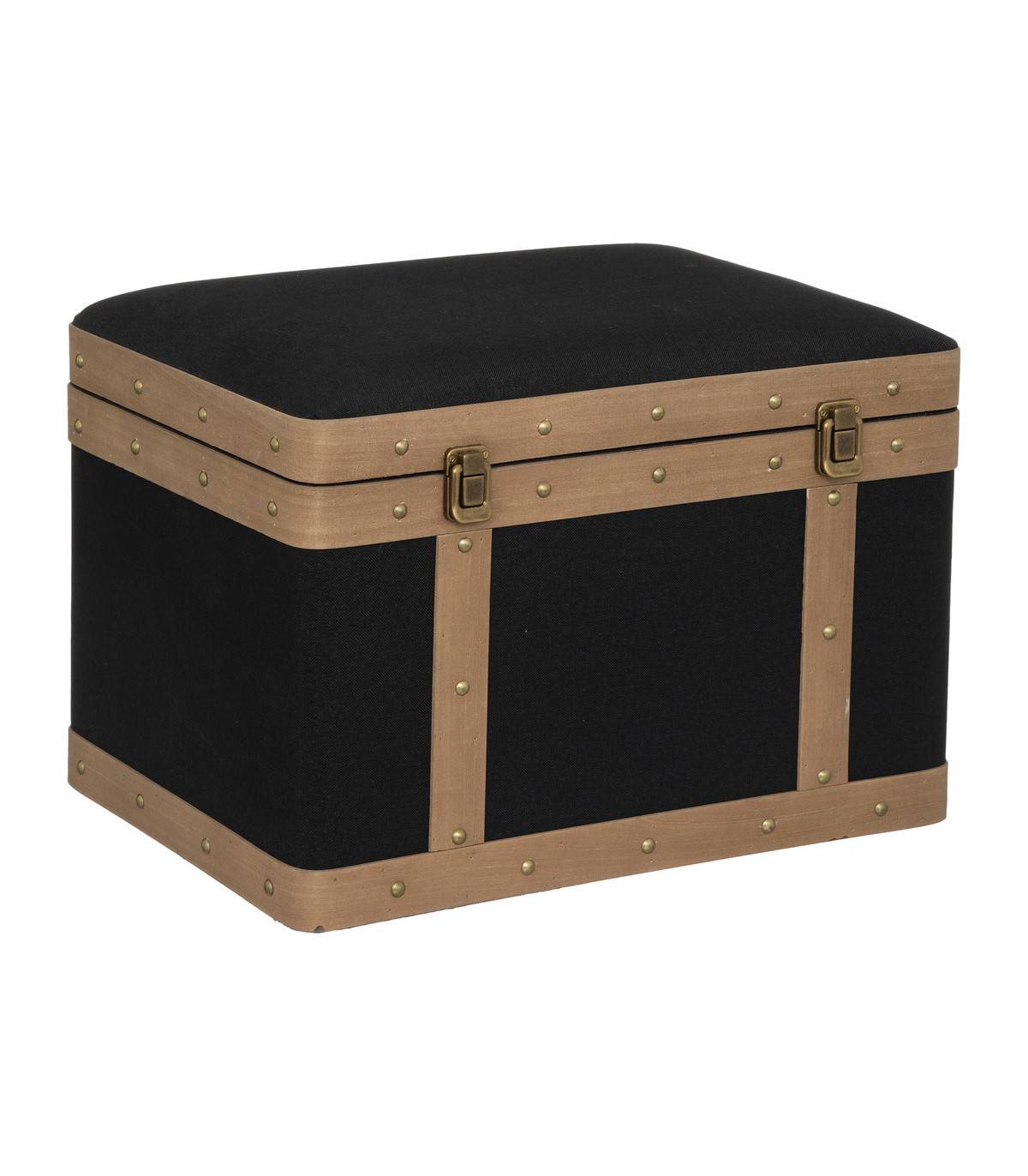 Set de 3 Malles de rangement déco en Bois et Lin noir - Imagen 2