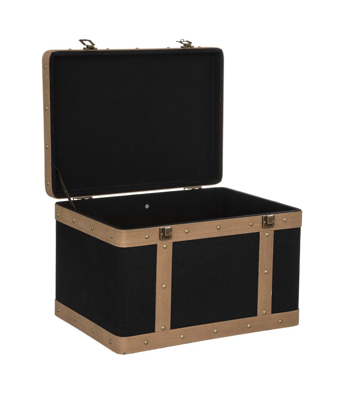 Set de 3 Malles de rangement déco en Bois et Lin noir - Imagen 3
