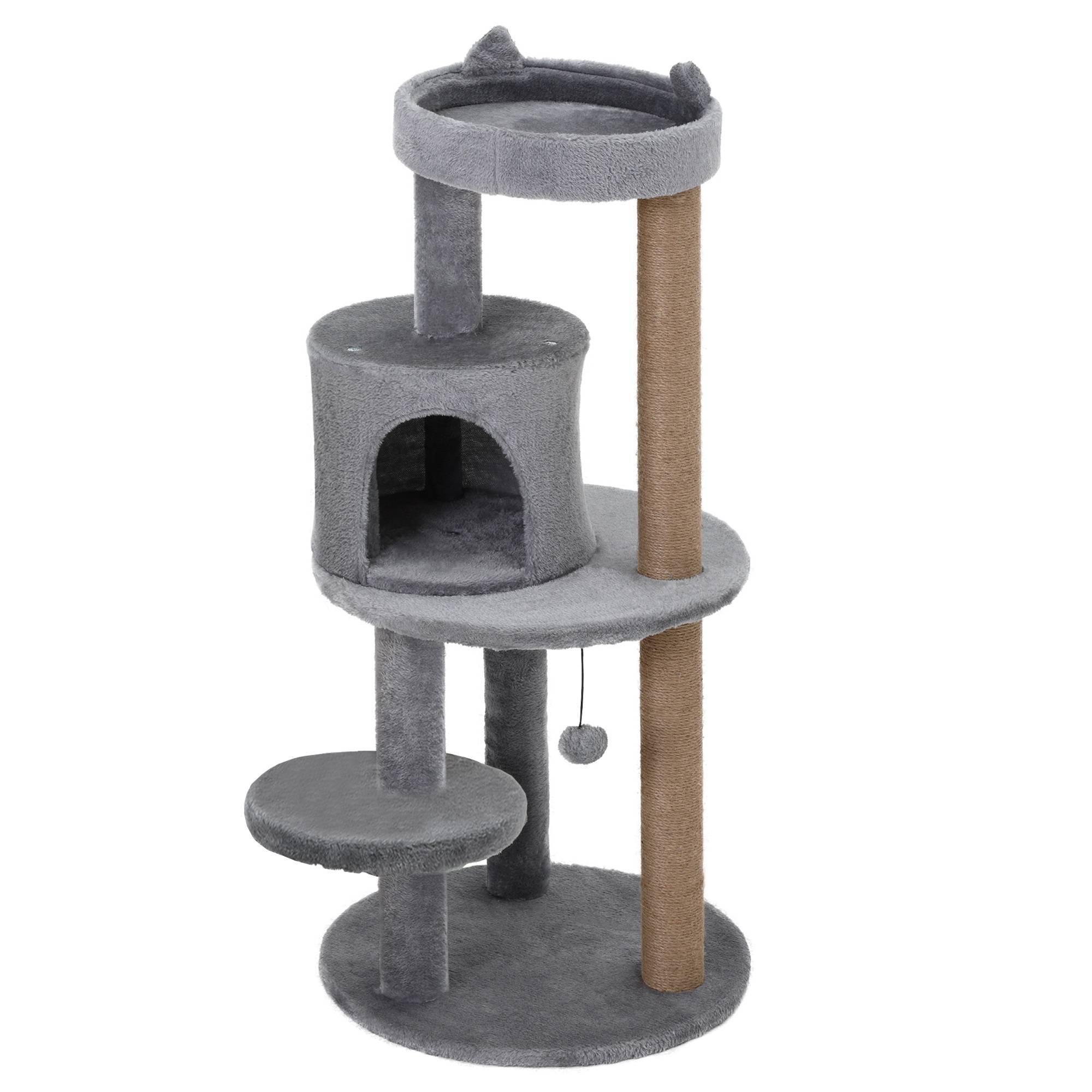 Arbre à chat PawHut multi activités, griffoirs sisal, plateformes, cachette, jouet suspendu, Ø 48 x 104 cm - Image 2