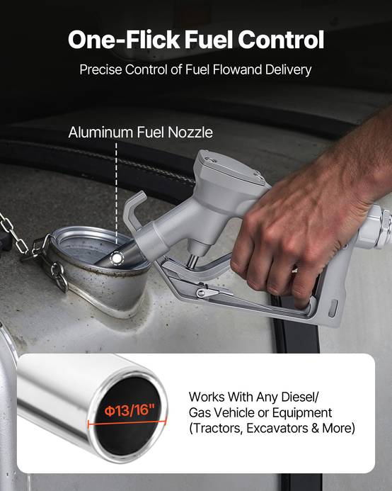 VEVOR Pompe Transfert Carburant Essence Diesel 12 V CC 60,5 L/min Tuyau et Buse - Image 3