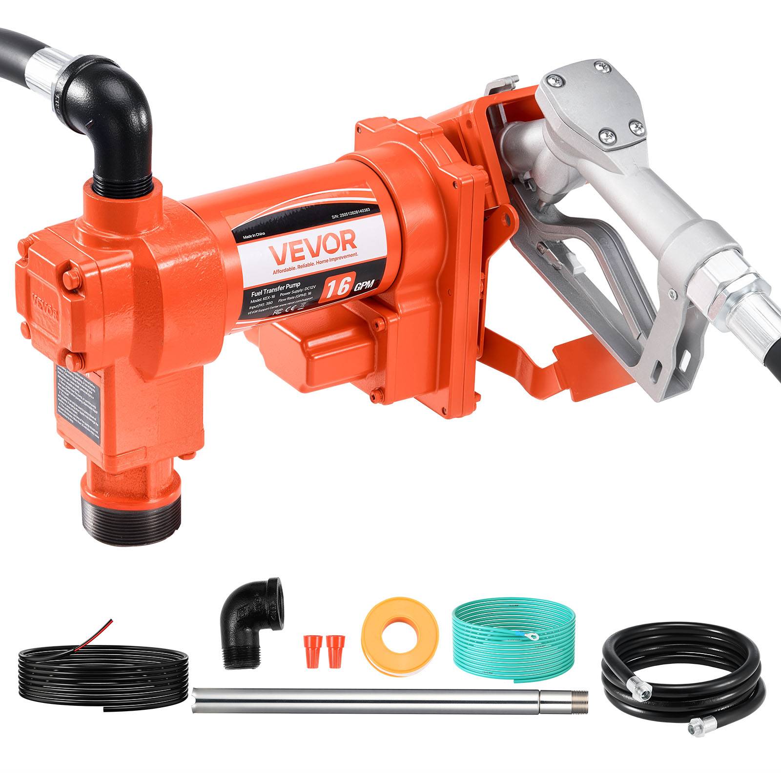 VEVOR Pompe Transfert Carburant Essence Diesel 12 V CC 60,5 L/min Tuyau et Buse - Image 1