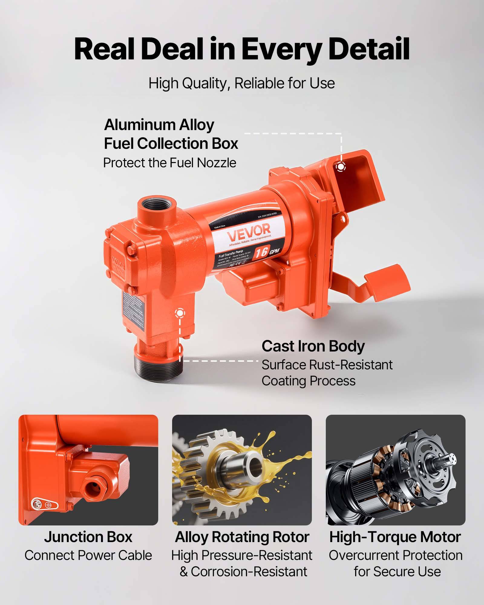 VEVOR Pompe Transfert Carburant Essence Diesel 12 V CC 60,5 L/min Tuyau et Buse - Image 6