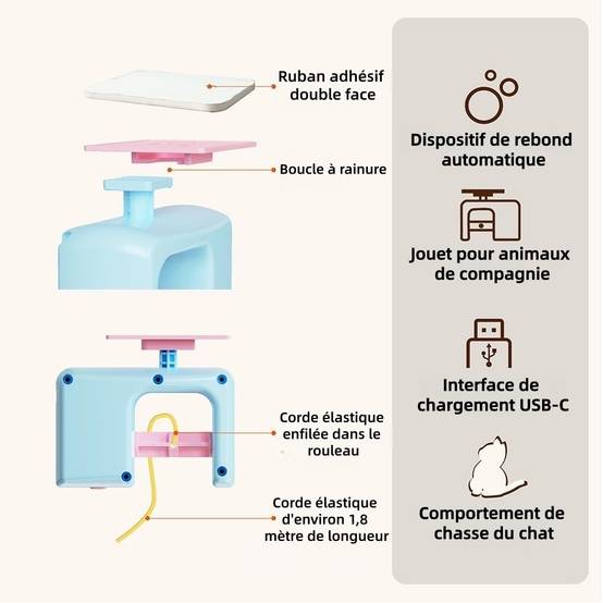 Jouet Pour Chats Et Chatons Suspendu à Porte avec Levage Électrique et Installation Facile Rose - Lytech - Image 3