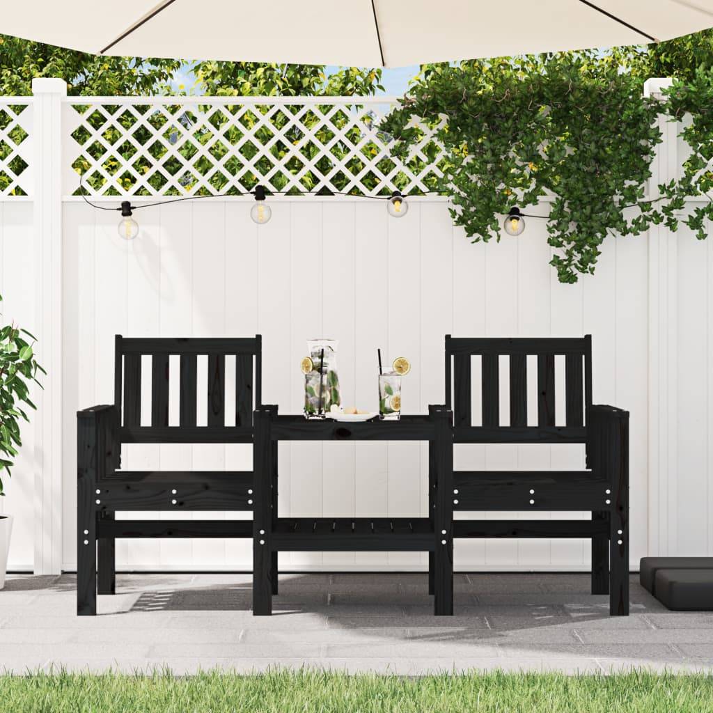 Maison Chic - Banc de jardin - Banc d'extérieur - Banquette avec table 2 places noir bois massif de pin-JU13922 - Imagen 2