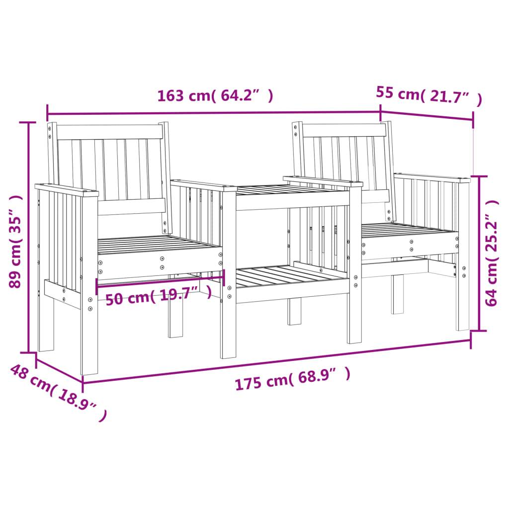 Maison Chic - Banc de jardin - Banc d'extérieur - Banquette avec table 2 places noir bois massif de pin-JU13922 - Imagen 8