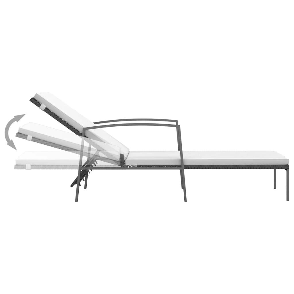 Helloshop26 - Transat chaise longue bain de soleil lit de jardin terrasse meuble d'extérieur avec coussin résine tressée noir - Imagen 5